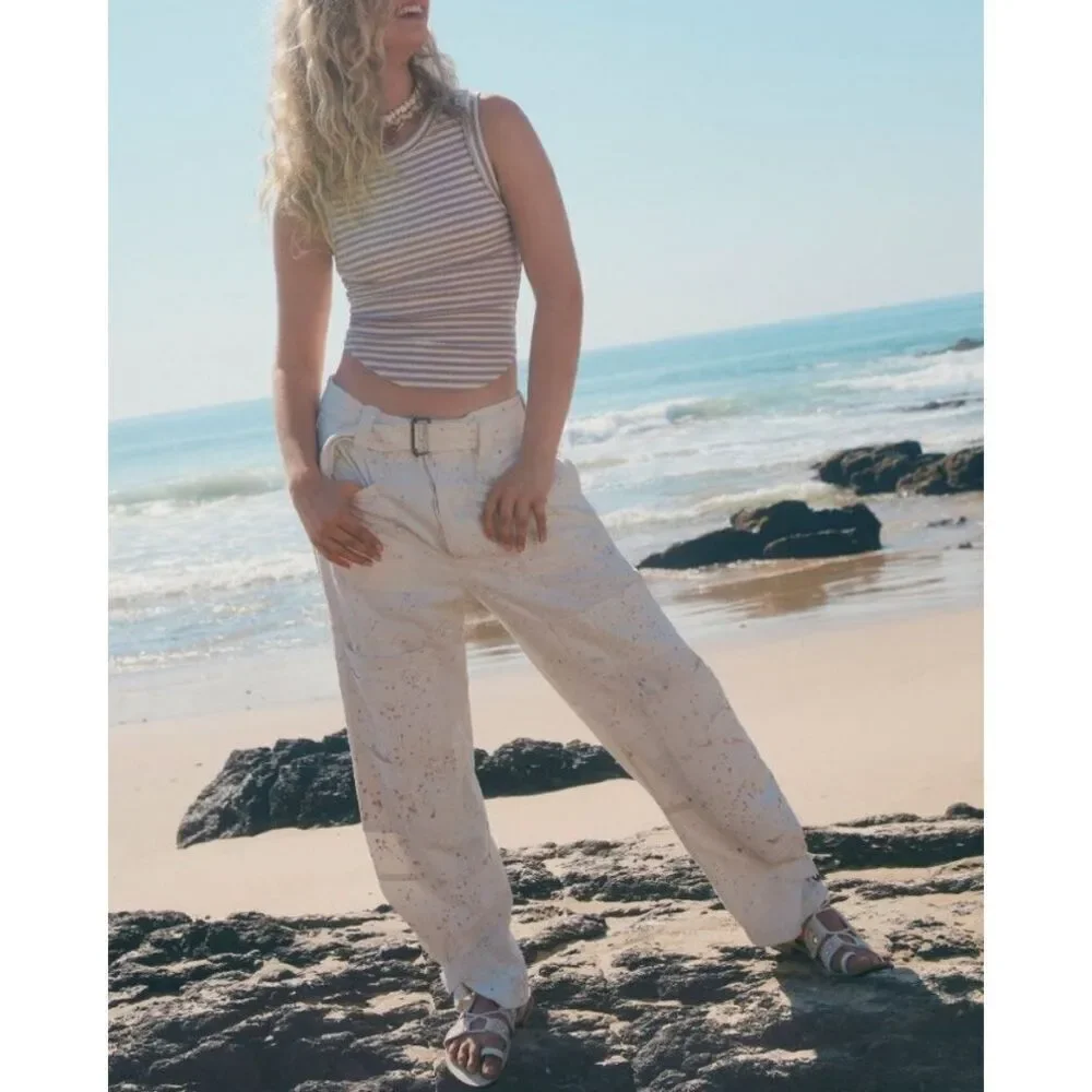 Free People Painter Pants in Ecry Utility Paint Splatter  US 0 NEW